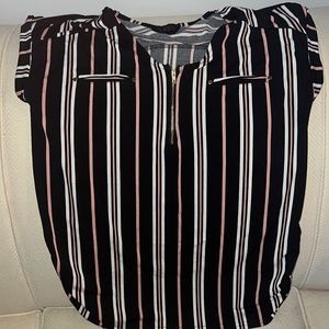 Striped light pink black and white top